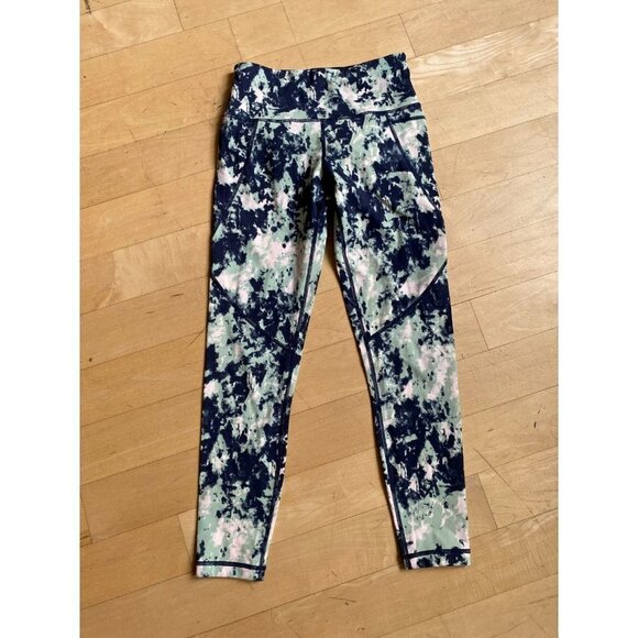 SWEATY Betty BNWOT "power pocket" tights 7/8 sz XXS NEW Green abstract tie dye - Picture 2 of 7